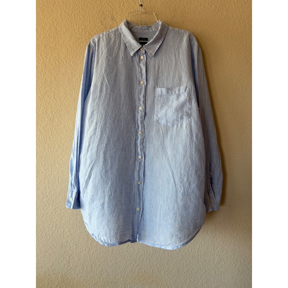 Gap Womens XL Resolu Blue 100% Linen Long Sleeve Boyfriend Shirt 796700-08